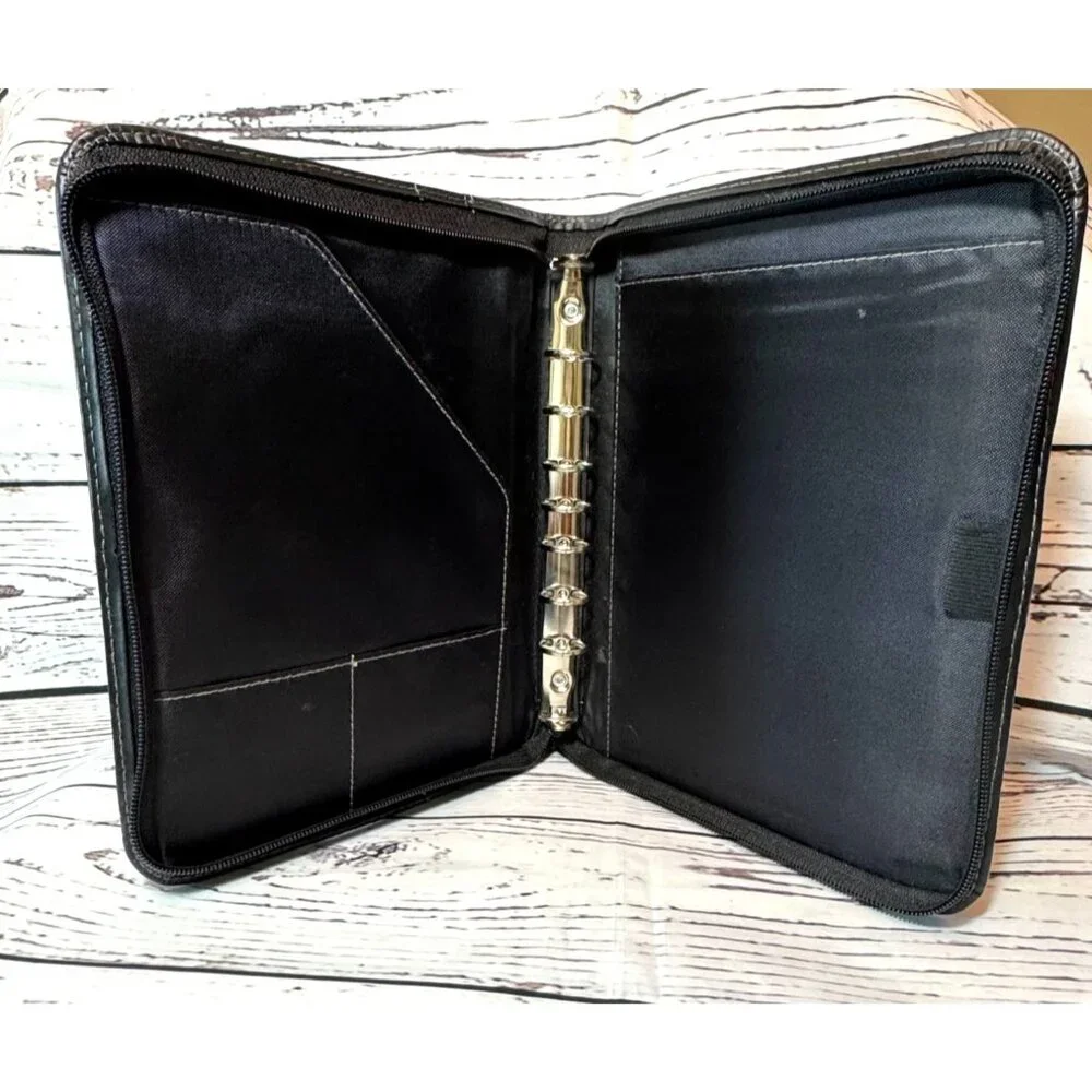 Day-Timer Black Faux Leather Zippered Planner Binder With 7-Ring Organizer